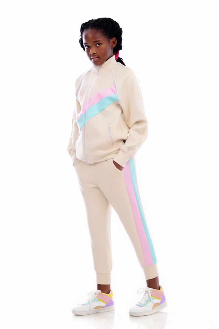 Girls Cream Multi-colour Trackpant